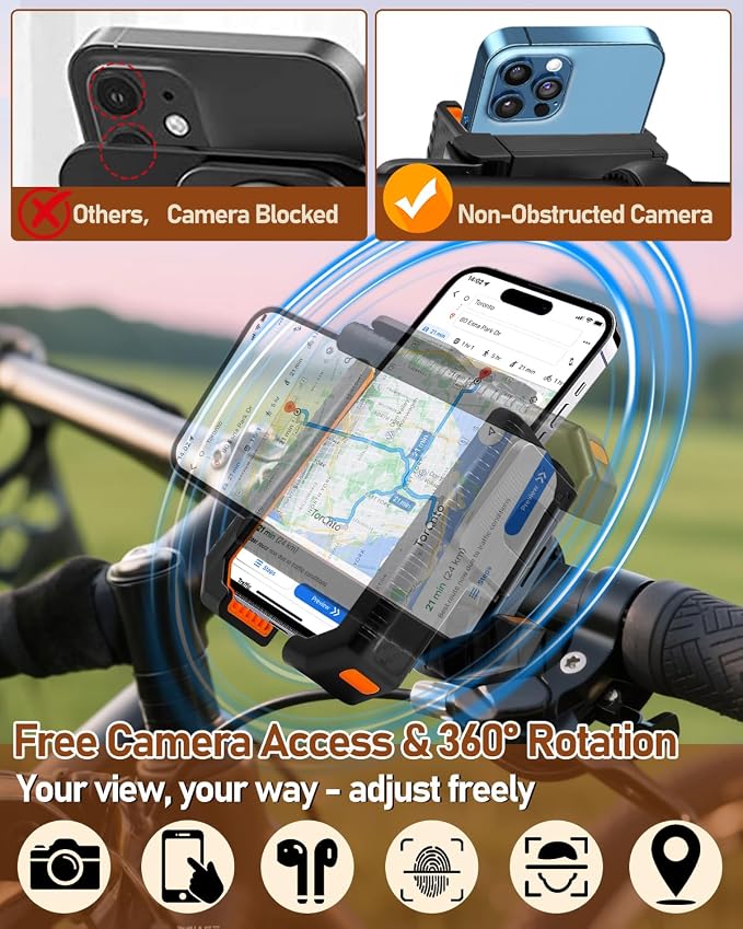 Bike Phone Holder, Bicycle Phone Mount Handlebar Motorcycle Phone Mount 3S Quick Install Bicycle Scooter Phone Clip, for iPhone 16 Pro Max, 15 14 13, Galaxy S25 Ultra, 4.5-7" Phones