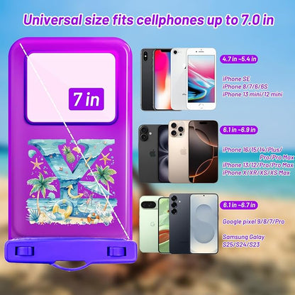 Personalized Initial Waterproof Phone Pouch Case - IPX8 Cellphone Dry Bag with Lanyard for iPhone 16/15/14/13/12 Pro Max (6.1–6.9"), Beach & Cruise Ship Essentials with Monogrammed Design (Purple, Y)