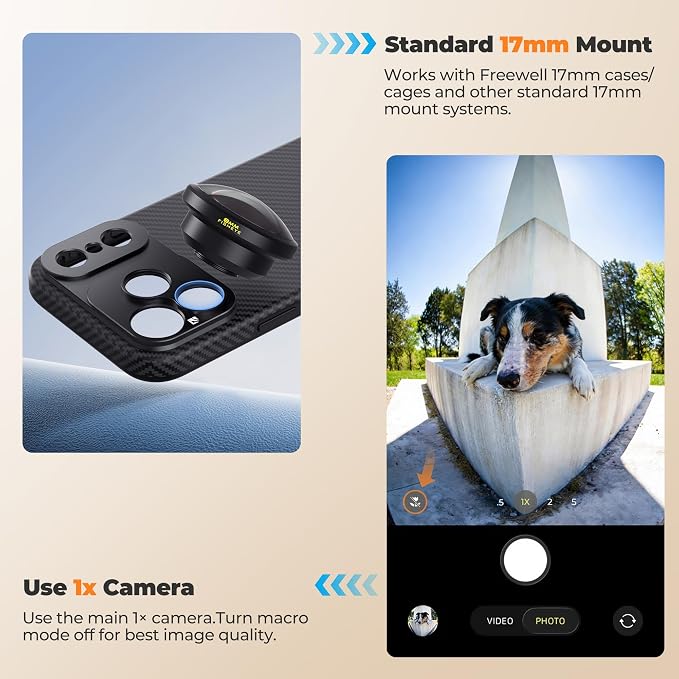 Freewell 8mm Fisheye Lens for iPhone & Samsung – 220° Ultra-Wide Angle, 0.5m Focus Distance – Perfect for Creative Shots