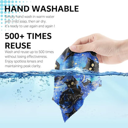 6 PCS Glasses Cleaning Cloth Eyeglass Lens Cleaning Cloth Eyeglasses Wipes Microfiber Reusable Soft for Phone Screens Camera Unisex Women Girls Cute Aesthetic (6.3"x6.3")-Black Cat