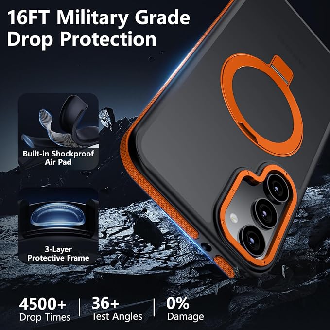 for Samsung Galaxy S23 Plus Case, Magnetic Adjustable Ring Stand [Fit for Magsafe], [Military-Grade Shockproof Protection] Phone Case with Kickstand&Ring Holder (Orange)