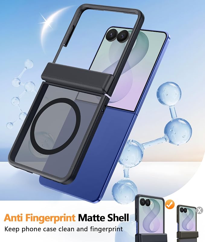 FNTCASE for Samsung Galaxy Z Flip 8 Case, Fit for Magsafe, Screen Protector | Hinge Protection, Translucent Matte, 18FT Military Grade Drop Proof, Protective Phone Cover, Black