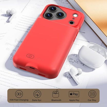 GIN FOXI Battery Case for iPhone 17 Pro Max, Rechargeable Case Charger 8500mAh Ultra-Slim Lightweight Powerful Battery Pack 15W Fast Charging Anti-Fall TPU Juice Box for 17 Pro Max (6.9") Red