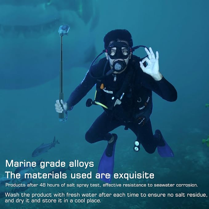 GEPULY 46''Alumium Waterproof Selfie Stick with 1/4 Thread Hole Underwater Pole Handle Grip Monopod for GoPro Hero 13 12 11 Max Insta360 AKASO DJI OSMO Action Cameras Accessories