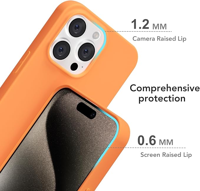 for iPhone 15 Pro Max Case Silicone Compatible with Magsafe Case, Ultra Slim Thin Magnetic Phone Cases Mag Safe, Cute Soft Rubber Gel Matte Plain Wireless Charging Cover for Women, Neon Orange