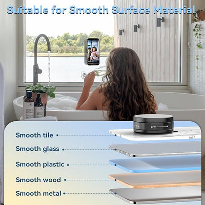 imluckies Magnetic Shower Mirror Phone Holder, Vacuum Suction Cup Phone Mount Compatible with Magsafe iPhone, Portable Mini Stand for TikTok/Selfies/Movies/Music/Gym/Bathroom/Kitchen, Black