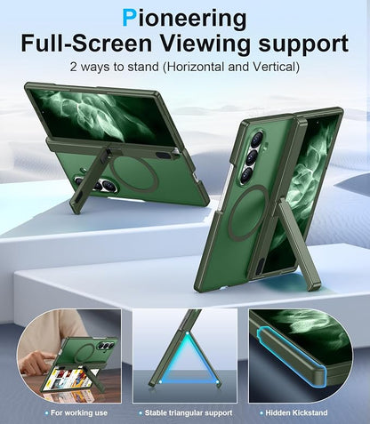 for Samsung Galaxy Z Fold 8 Ultra Case,[Compatible with MagSafe][Built-in HD Screen Protector & Kickstand][Hinge Protection] Translucent Matte Shockproof Phone Case for Z Fold 8 Ultra,Green