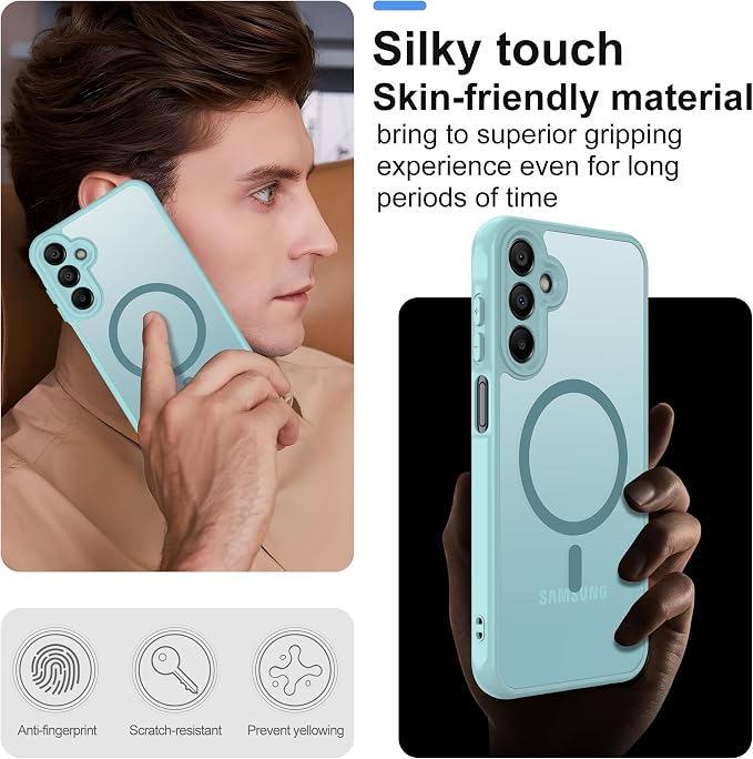 for Samsung Galaxy A15 5G Phone Case: Samsung A15 Case [Mag-Safe Fit] with 2PC Tempered Glass Screen Protector,Frosted Translucent A15 Case Soft-Touch Skin Protection for Galaxy A15 Cover,Mint Greenn