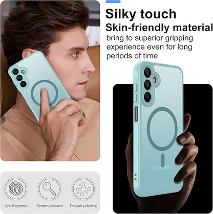for Samsung Galaxy A15 5G Phone Case: Samsung A15 Case [Mag-Safe Fit] with 2PC Tempered Glass Screen Protector,Frosted Translucent A15 Case Soft-Touch Skin Protection for Galaxy A15 Cover,Mint Greenn