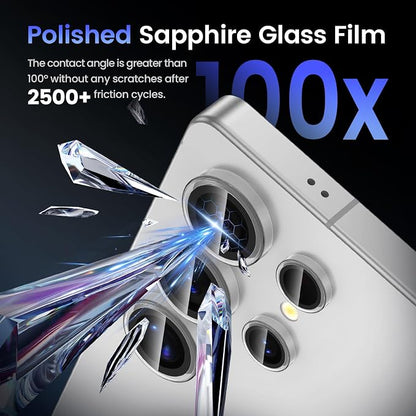Tensea (3+2PCS Compatible with Samsung Galaxy S25 Ultra Camera Lens Protector, 9H Tempered Glass Camera Cover Screen Protector Metal Individual Ring [Installation Tray][Case Friendly]