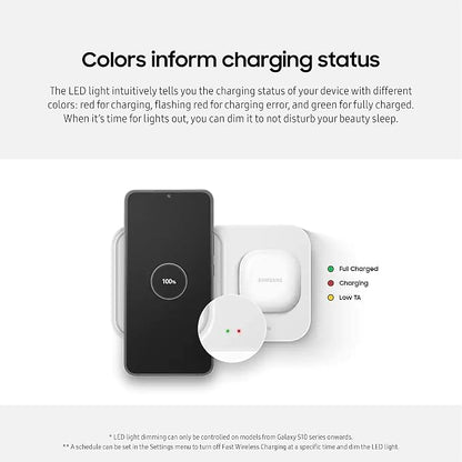 Samsung 15W Wireless Charger Duo w/USB C Cable, Dual Charging, Cordless Super Fast Charging Pad for Galaxy Phones and Devices, Compact Design, LED Indicator, 2022, US Version, White