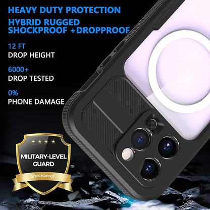 Compatible with iPhone 15 Pro 5G Waterproof Case 6.1 Inch, IP68 Protective with Magsafe, Camera/Lenses/Screen Protector, with Lanyard, Rugged Full Body Shockproof Cover Fundas Black-Clear