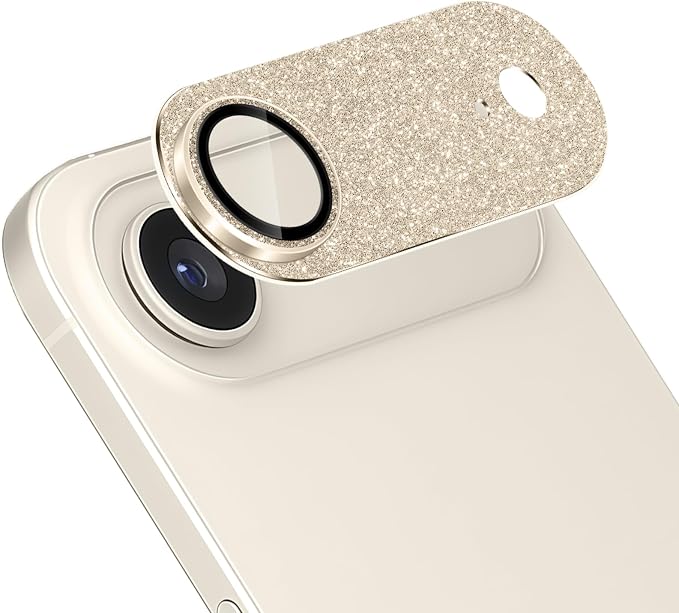Camera Lens Protector for iPhone Air, Bling Glitter Camera Cover with 9H Tempered Glass Metal Ring, Anti-Scratch Lens Protector for iPhone 17 Air (Glitter - Gold)