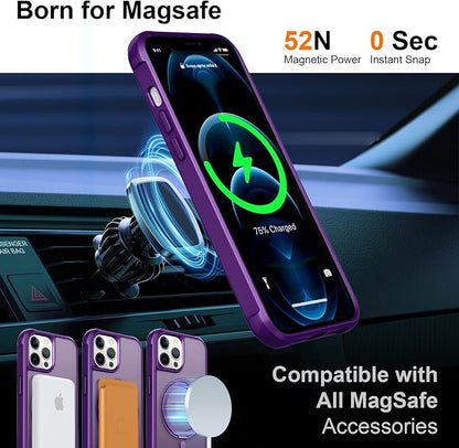 360° Magnetic Swivel Ring for iPhone 12 pro case, Built-in Metal Stand and Ring Holder, Magsafe Compatible, Military Grade Protection, Shockproof - Purple