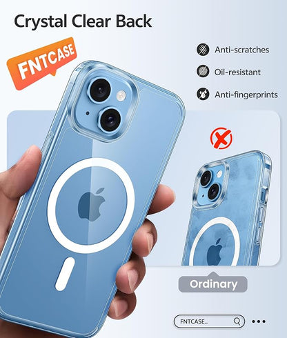 FNTCASE for iPhone 15 Case: for iPhone 14 Case & iPhone 13 Case [Compatible with Magsafe] [Screen Protector] Anti Yellowing Transparent Clear - Military Grade Shockproof Protective Phone Cover - Clear