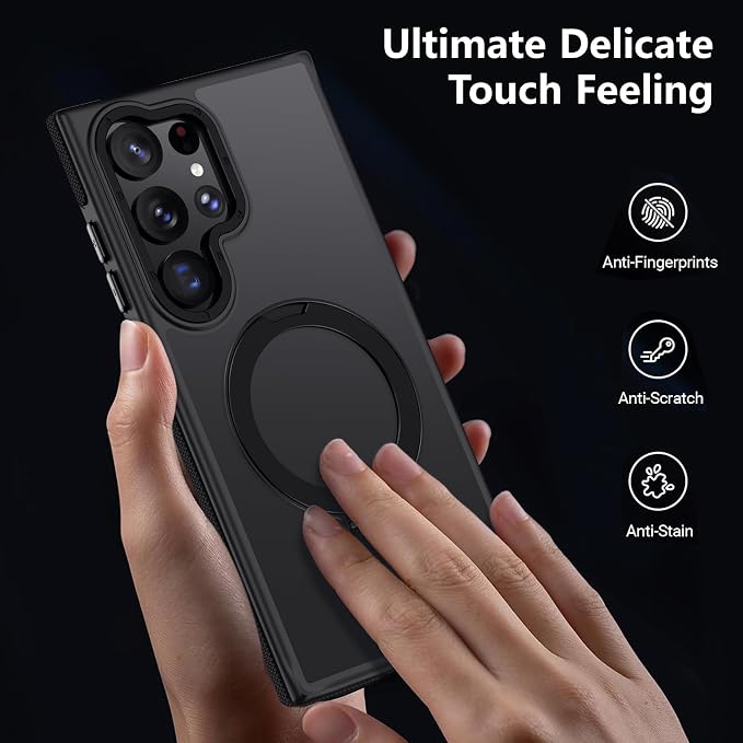 for Samsung Galaxy S24 Ultra Case, Magnetic Adjustable Ring Stand [Fit for Magsafe], [Military-Grade Shockproof Protection] Phone Case for S24 Ultra Case with Kickstand&Ring Holder (Black)