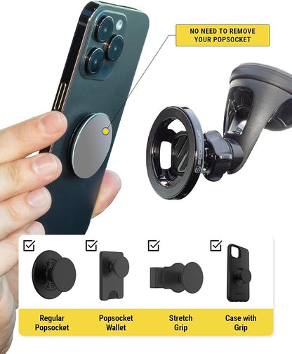 Scosche SMS2WD MagicMount MagSafe Suction Cup Phone Mount for Car Windshield/Dashboard Cell Phone Holder Compatible with Popsocket, Magnetic Stand Compatible with iPhone 17/16/15/14/13/12 & Android