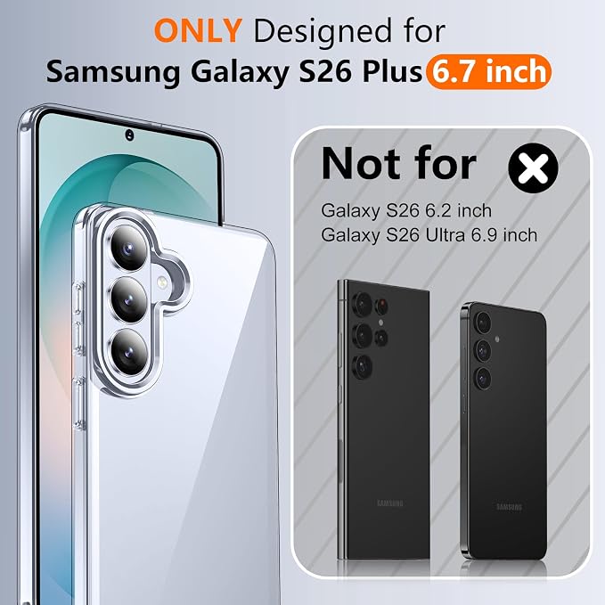 SPIDERCASE Designed for Samsung Galaxy S26 Plus Case, [10 FT Military Grade Drop Protection], 2 Pack [Tempered Glass Screen Protector+Camera Lens Protector] Heavy Duty Shockproof Case, Clear