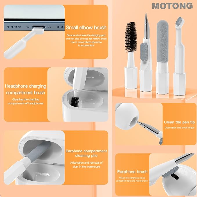 MOTONG Keyboard Screen Brush Cleaning Kit, Mutifunctional Electronic Cleaner Tools Kits for AirPods Laptop Camera Phone PC (White)