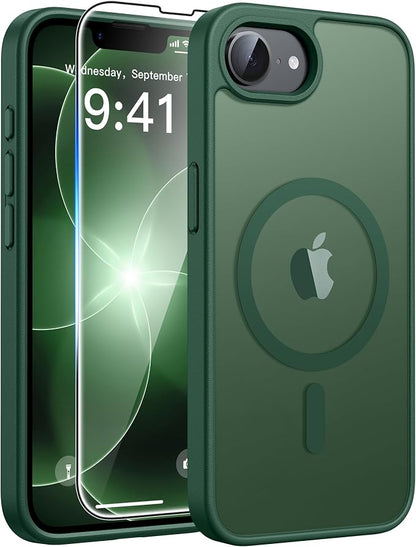 FNTCASE for iPhone 17e Case: iPhone 16e Phone Case [Compatible with Magsafe] Translucent Matte Cases with [Screen Protector] Military Grade Shockproof Protective Phone Cover - Green