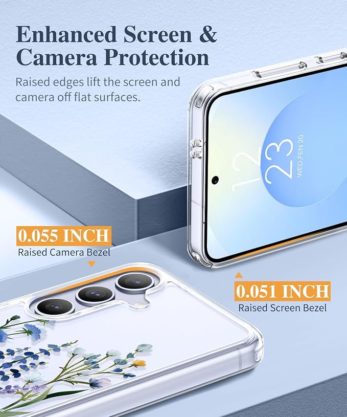 GVIEWIN for Samsung Galaxy S25 Case, Clear Floral Slim Shockproof Protective Women Phone Case, Non-Yellowing, with Screen Protector & Camera Lens Protector for Galaxy S25 6.2", Sweet Posy/Green
