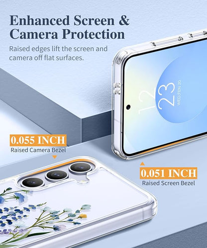 GVIEWIN for Samsung Galaxy S25 Case, Clear Floral Slim Shockproof Protective Women Phone Case, Non-Yellowing, with Screen Protector & Camera Lens Protector for Galaxy S25 6.2", Sweet Posy/Green