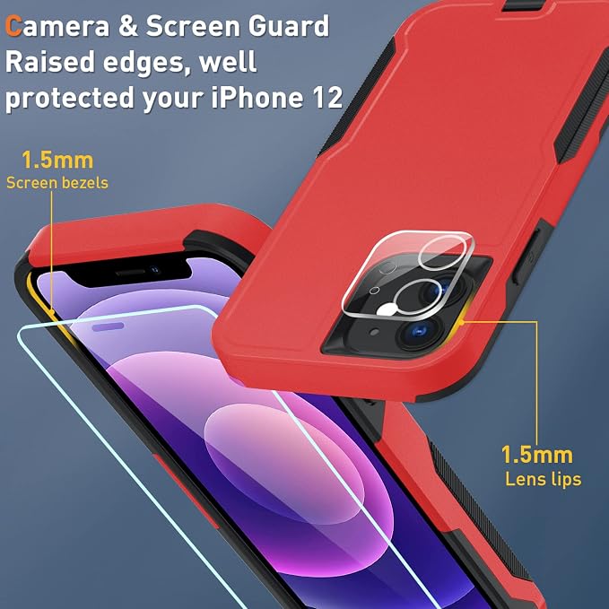 Xmon iPhone 11 Magnetic Case [MIL-Grade Drop Tested & Compatible with MagSafe] Tempered Glass Screen Protector with Camera Lens Protector Phone Case Cover for Apple iPhone 11 (Magnetic Red)