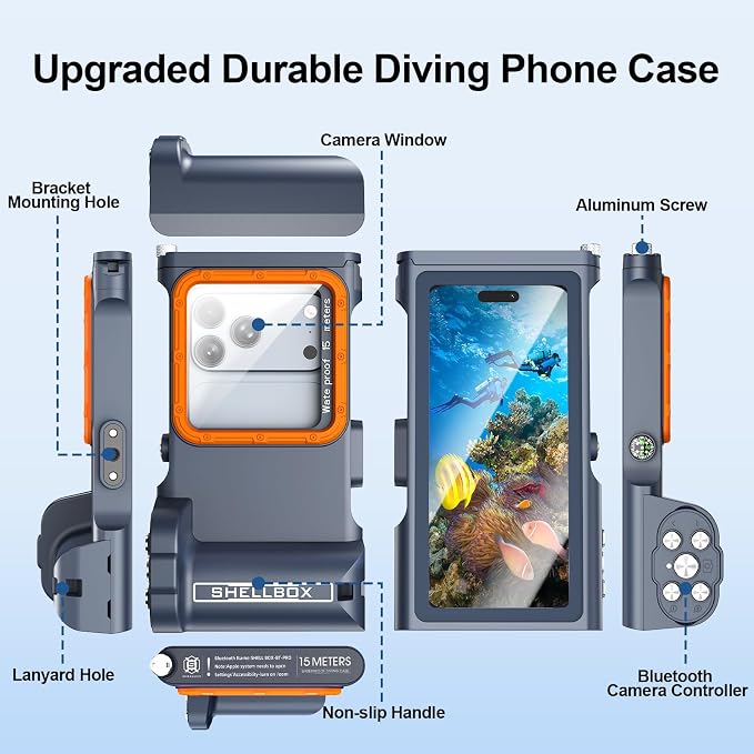 Beasyjoy Waterproof Phone Case, Underwater Snorkeling Diving Case for iPhone 16/15/14/13/12 Pro Max Samsung Galaxy S25/S24/S23 Ultra, Professional Scuba Dive Housing for Underwater Photo & Video, Blue