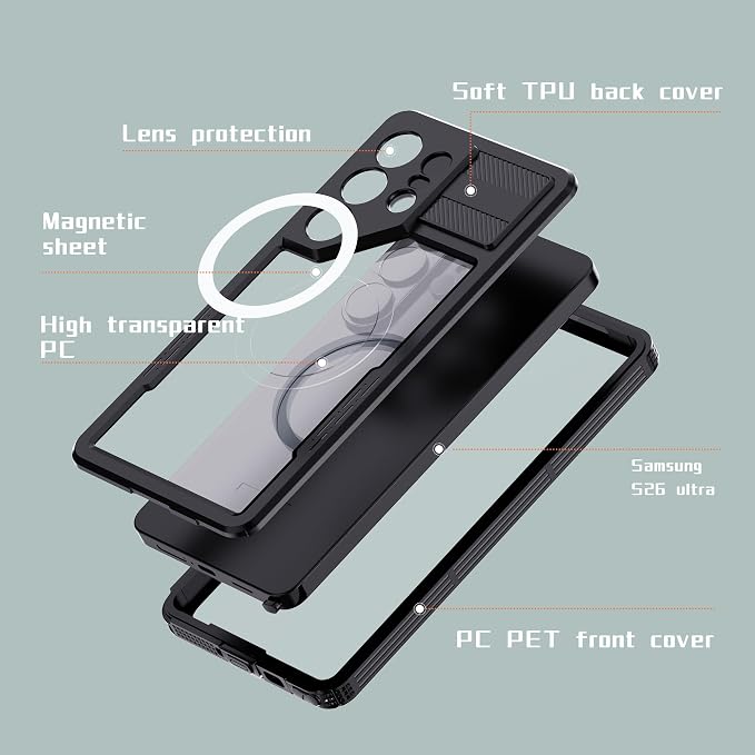 for Samsung Galaxy S26 Ultra Waterproof Case, Military-Grade Full Body Defense: IP68 Underwater Protection, Built-in Screen Protector & Camera Lens Cover, 10FT Waterproof Shockproof Dustproof.