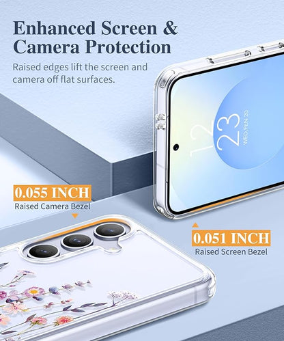 GVIEWIN for Samsung Galaxy S25 Plus Case, Clear Floral Slim Shockproof Protective Women Phone Case, Non-Yellowing, with Screen Protector & Camera Lens Protector for S25 Plus 6.7", Floratopia/Colorful