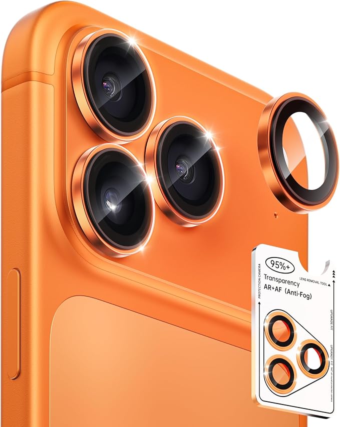 2 Pack Camera Lens Protector for iPhone 17 Pro Max/17 Pro/16 Pro Max/16 Pro/15 Pro Max/15 Pro/14 Pro Max/14 Pro [1:1 Invisible Fit] Military Grade Glass Metal Camera Lens Cover, Orange