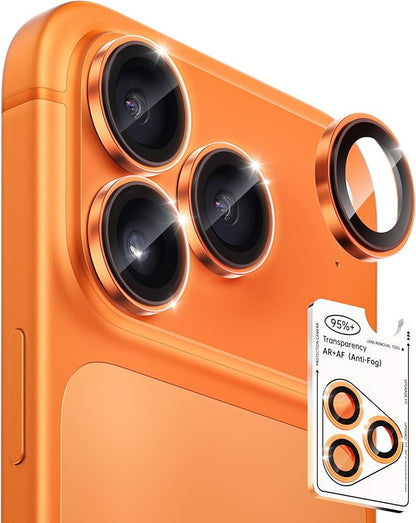 2 Pack Camera Lens Protector for iPhone 17 Pro Max/17 Pro/16 Pro Max/16 Pro/15 Pro Max/15 Pro/14 Pro Max/14 Pro [1:1 Invisible Fit] Military Grade Glass Metal Camera Lens Cover, Orange
