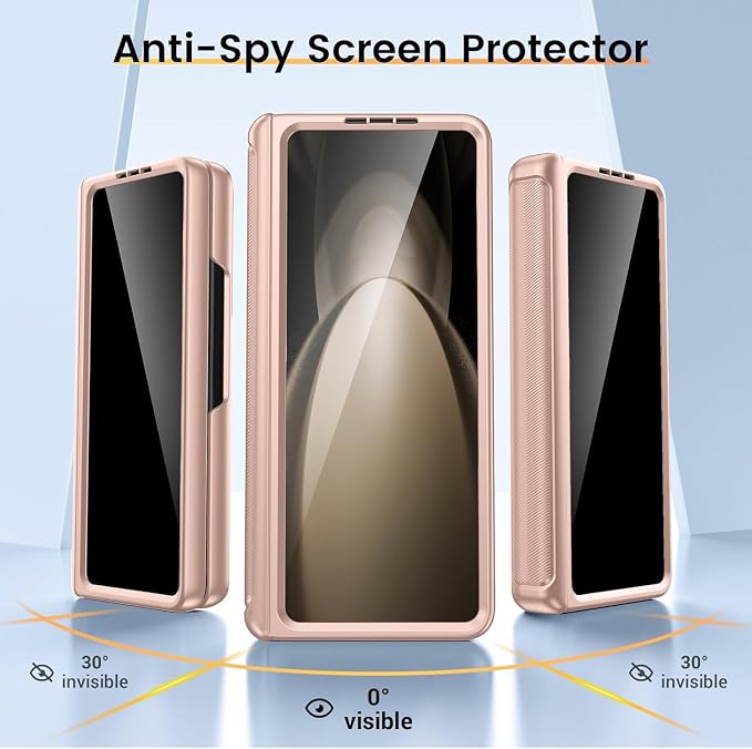 VEGO for Samsung Z Fold 5 Case with Privacy Screen Protector & Hinge Cover | Built-in Slide Camera Cover Military Grade Shockproof Hard PC Kickstand Phone Case for Galaxy Z Fold 5 2023-Rose Gold