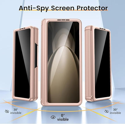 VEGO for Samsung Z Fold 5 Case with Privacy Screen Protector & Hinge Cover | Built-in Slide Camera Cover Military Grade Shockproof Hard PC Kickstand Phone Case for Galaxy Z Fold 5 2023-Rose Gold