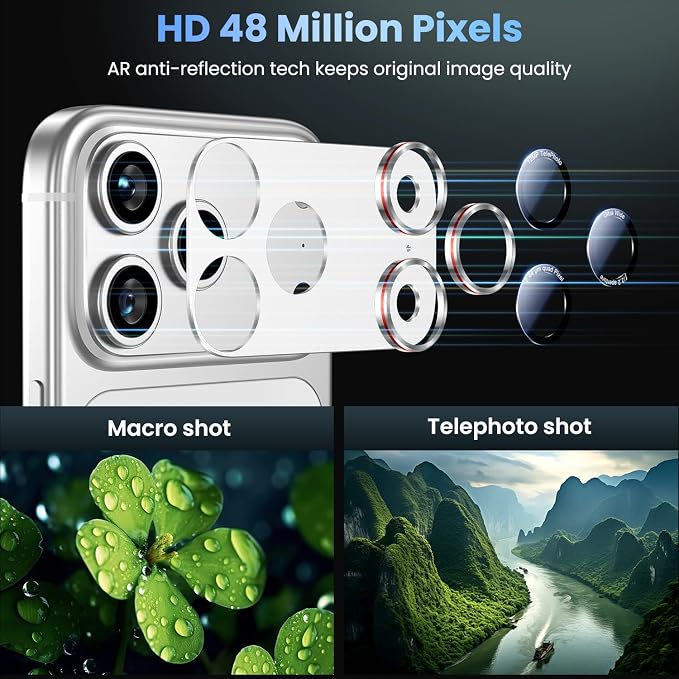 Uyiton for iPhone 17 Pro Max Camera Lens Protector - [Unique Typography + Phone Lens Red Circle Design] Metal Tempered Glass Camera Cover, Silver + Red