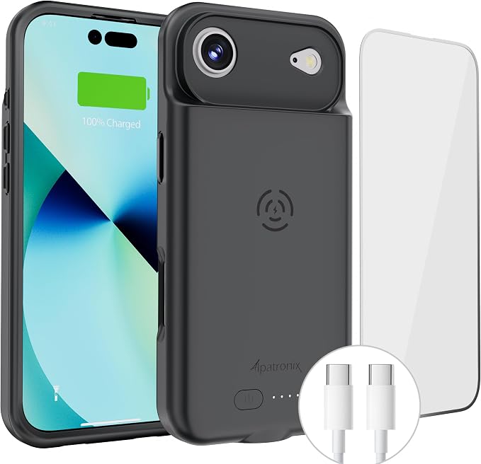 Alpatronix Battery Case for iPhone 17 Air, Portable Strong Slim Protective Extended Charger Cover, 15W Fast Charging, High Capacity with Wireless Charging Case for iPhone Air