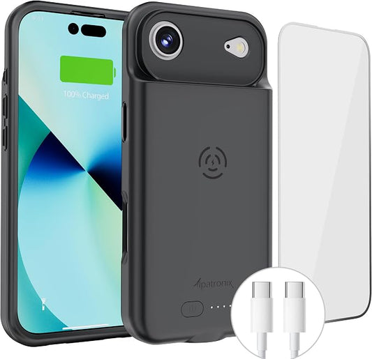 Alpatronix Battery Case for iPhone 17 Air, Portable Strong Slim Protective Extended Charger Cover, 15W Fast Charging, High Capacity with Wireless Charging Case for iPhone Air