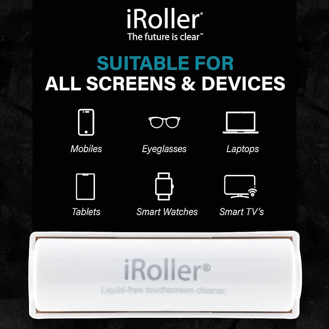 Screen Cleaner by iRoller - Pack of 12 - No Need for Spray or Wipes, Liquid Free - Reusable & Washable -Portable iPad Screen Cleaner for Touchscreen- Ideal for Smartphone, MacBook, Monitor - 3.5"