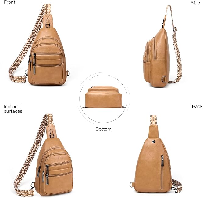 Leresas Sling Bag for Women Cross Body Purse Fanny Pack Sling Backpack Vegan Leather Over Shoulder Crossbody Handbag Travel Gifts Tan