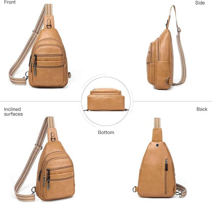 Leresas Sling Bag for Women Cross Body Purse Fanny Pack Sling Backpack Vegan Leather Over Shoulder Crossbody Handbag Travel Gifts Tan
