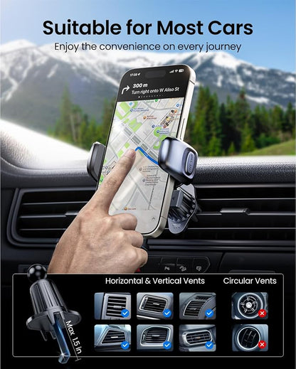 REEVAA Military Grade Car Vent Phone Mount [Metal Hook, Ultra Stable], Universal Cell Phone Air Vent Holder, Car Accessories Compatible with iPhone 17 Air Pro Max 16 15 Samsung Ultra S24 S25