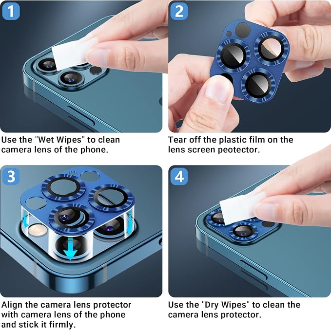 Korecase 2 Pack Camera Protector Compatible with iPhone 12 Pro Max Whole Piece 9H Tempered Glass Anti Scratch Dust Strong Adhesion full coverage Protective Pacific Blue