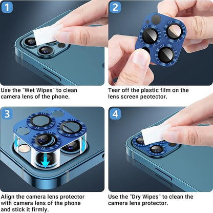 Korecase 2 Pack Camera Protector Compatible with iPhone 12 Pro Max Whole Piece 9H Tempered Glass Anti Scratch Dust Strong Adhesion full coverage Protective Pacific Blue