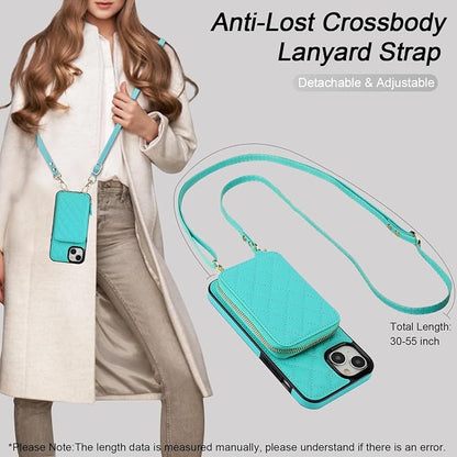 Bocasal Crossbody Wallet Case for iPhone 15 Plus, RFID Blocking PU Leather Zipper Handbag Purse Flip Cover, Kickstand Folio Case with Card Slots Holder Wrist Strap Lanyard 5G 6.7 Inch (Mint Green)