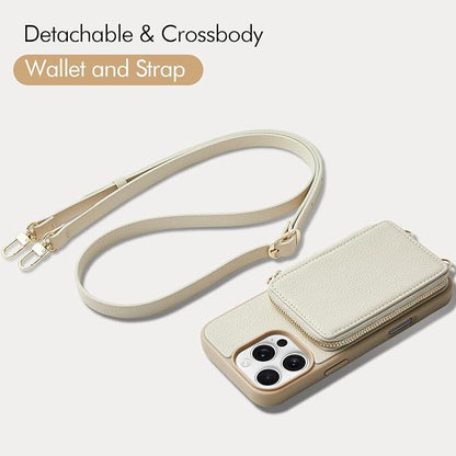 ZVE Wallet Case for iPhone 16 Pro Max, RFID Blocking Protective Leather Zipper Wallet Case with Card Holder Wrist Strap for Women for iPhone 16 Pro Max 6.9" Beige