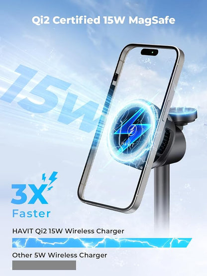 havit 3 in 1 Magnetic Wireless Charging Station, 15W Fast Charging Stand with Cooling Fan, Adjustable Phone Holder, Strong Magnet Charger for iPhone, Apple Watch & AirPods, 45W Adapter Included