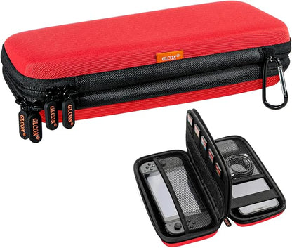 Red Double-Layer Hard Carrying Case, Electronics Organizer Travel Pouch | Multi-Pocket Zipper Tech Bag for Charger, Power Bank, Phone, USB Flash Drive, Cord, Cable
