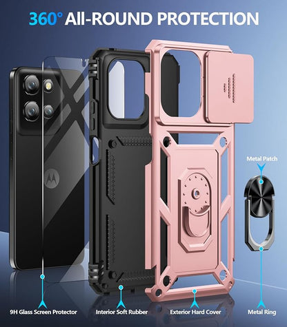 Taisairu for Motorola Moto G 2025/G 2026/G Play 2026 Case with Screen Protector & Slide Camera Lens Cover, Built-in Ring Stand Case for Moto G 2026/G 2025/G Play 2026 (Rose Gold)
