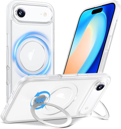 Anqrp 360° All-in-ONE Stand Case for iPhone 17 Air Case with Rotatable Magnetic Kickstand Ring Holder, Compatible with Mag-Safe, MIL-Grade Shockproof iPhone 17 Air Phone Case Cover, Mist Matte Clear