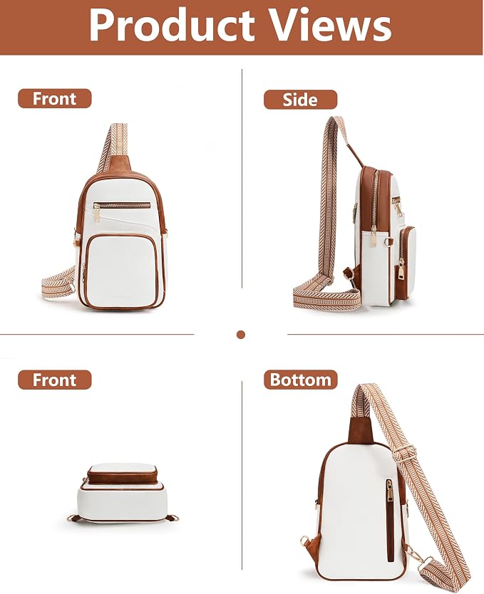 Anti Theft Crossbody Bags for Women,RFID Sling Bag Travel Purse,Vegan Leather Cross Body Purses Chest Bag for Travel(white＆Brown) | Multi-Pocket, Structured bag, Any Occasion